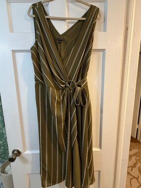 Ann Taylor Striped Olive Green Wrap Dress